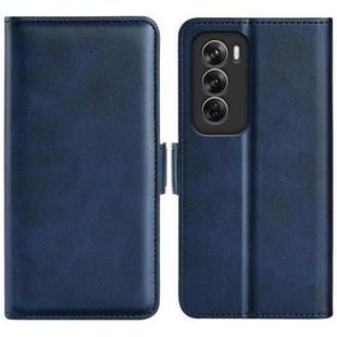 For OPPO Reno12 5G Global Dual-side Magnetic Buckle Horizontal Flip Leather Phone Case(Dark Blue)