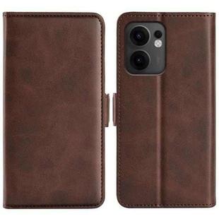 For OPPO Reno13 F Dual-side Magnetic Buckle Horizontal Flip Leather Phone Case(Brown)