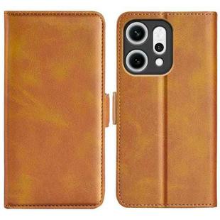 For OPPO Reno14 Pro 5G Global Dual-side Magnetic Buckle Horizontal Flip Leather Phone Case(Yellow)