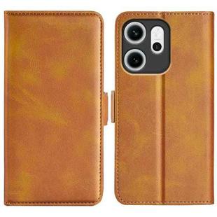 For OPPO Reno14 F 5G Dual-side Magnetic Buckle Horizontal Flip Leather Phone Case(Yellow)