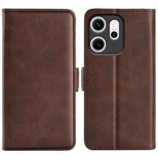 For OPPO Reno14 F 5G Dual-side Magnetic Buckle Horizontal Flip Leather Phone Case(Brown)