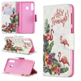 3D Colored Drawing Pattern Horizontal Flip Leather Case for Galaxy M30, with Holder & Card Slots & Wallet(English Flamingo)
