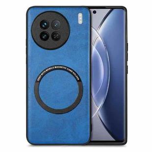 For vivo X90 Solid Color Leather Skin Back Cover Magsafe Phone Case(Blue)