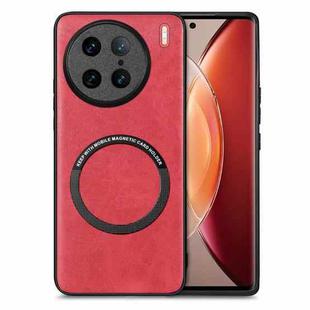 For vivo X90 Pro Solid Color Leather Skin Back Cover Magsafe Phone Case(Red)