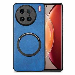 For vivo X90 Pro Solid Color Leather Skin Back Cover Magsafe Phone Case(Blue)