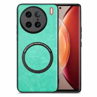 For vivo X90 Pro Solid Color Leather Skin Back Cover Magsafe Phone Case(Green)