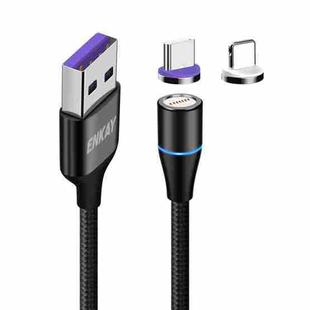 ENKAY 2 in 1 5A USB to Type-C + 8 Pin Magnetic Fast Charging Data Cable with LED Light, Length: 1m(Black)