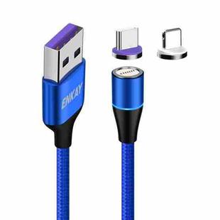 ENKAY 2 in 1 5A USB to Type-C + 8 Pin Magnetic Fast Charging Data Cable with LED Light, Length: 1m(Blue)