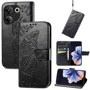 For Tecno Camon 20 Pro 5G Butterfly Love Flower Embossed Leather Phone Case(Black)