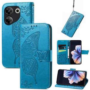 For Tecno Camon 20 Pro 5G Butterfly Love Flower Embossed Leather Phone Case(Blue)