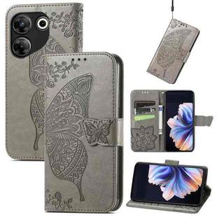 For Tecno Camon 20 Pro 5G Butterfly Love Flower Embossed Leather Phone Case(Gray)