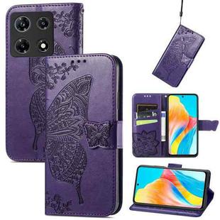 For Tecno Note 30 Pro Butterfly Love Flower Embossed Leather Phone Case(Dark Purple)