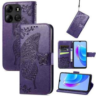 For Tecno Spark GO 2023 Butterfly Love Flower Embossed Leather Phone Case(Dark Purple)