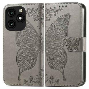 For Tecno Itel A70 Butterfly Love Flower Embossed Leather Phone Case(Gray)