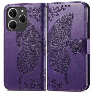 For Tecno Spark 20 Pro Butterfly Love Flower Embossed Leather Phone Case(Dark Purple)
