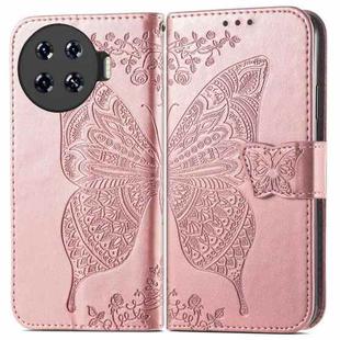 For Tecno Spark 20 Pro+ Butterfly Love Flower Embossed Leather Phone Case(Rose Gold)