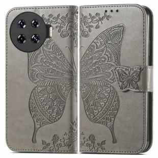 For Tecno Spark 20 Pro+ Butterfly Love Flower Embossed Leather Phone Case(Gray)