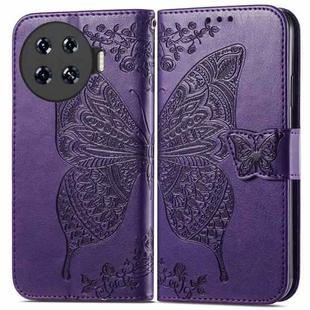 For Tecno Spark 20 Pro+ Butterfly Love Flower Embossed Leather Phone Case(Dark Purple)