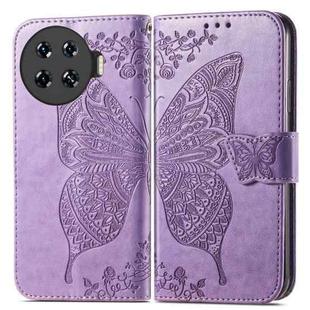 For Tecno Spark 20 Pro+ Butterfly Love Flower Embossed Leather Phone Case(Light Purple)