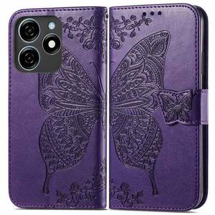 For Tecno Spark 20C Butterfly Love Flower Embossed Leather Phone Case(Dark Purple)