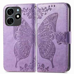 For Tecno Spark 20C Butterfly Love Flower Embossed Leather Phone Case(Light Purple)