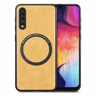 For Samsung Galaxy A50 Solid Color Leather Skin Back Cover Phone Case(Yellow)