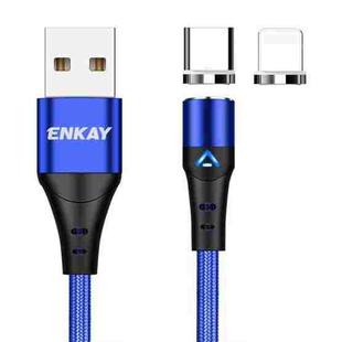 ENKAY 2 in 1 3A USB to 8 Pin + Type-C Magnetic Fast Charging Data Cable, Length:2m(Blue)