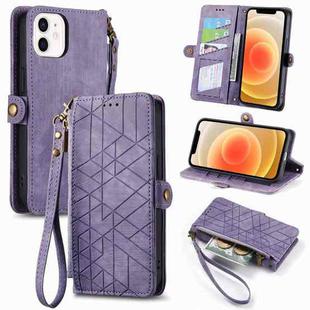 For iPhone 12 mini Geometric Zipper Wallet Side Buckle Leather Phone Case(Purple)