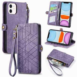 For iPhone 11 Geometric Zipper Wallet Side Buckle Leather Phone Case(Purple)