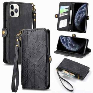 For iPhone 11 Pro Geometric Zipper Wallet Side Buckle Leather Phone Case(Black)