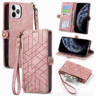 For iPhone 11 Pro Geometric Zipper Wallet Side Buckle Leather Phone Case(Pink)