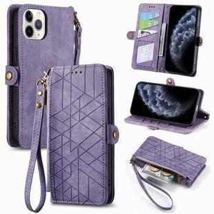 For iPhone 11 Pro Geometric Zipper Wallet Side Buckle Leather Phone Case(Purple)