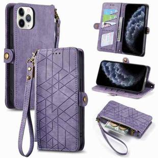 For iPhone 11 Pro Max Geometric Zipper Wallet Side Buckle Leather Phone Case(Purple)