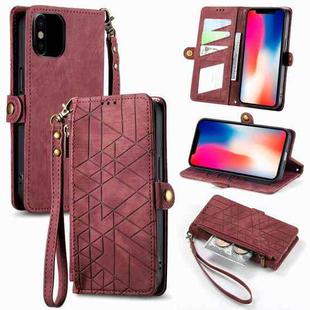 For iPhone X / XS Geometric Zipper Wallet Side Buckle Leather Phone Case(Red)