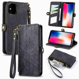 For iPhone X / XS Geometric Zipper Wallet Side Buckle Leather Phone Case(Black)