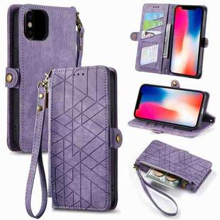 For iPhone X / XS Geometric Zipper Wallet Side Buckle Leather Phone Case(Purple)