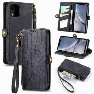 For iPhone XR Geometric Zipper Wallet Side Buckle Leather Phone Case(Black)