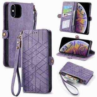 For iPhone XS Max Geometric Zipper Wallet Side Buckle Leather Phone Case(Purple)