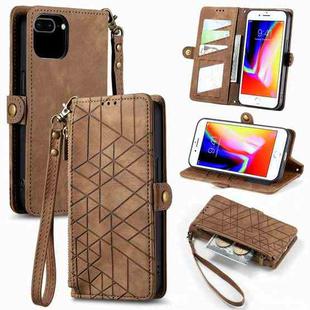For iPhone 7 Plus / 8 Plus Geometric Zipper Wallet Side Buckle Leather Phone Case(Brown)