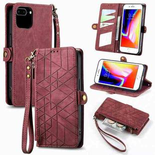 For iPhone 7 Plus / 8 Plus Geometric Zipper Wallet Side Buckle Leather Phone Case(Red)