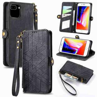 For iPhone 7 Plus / 8 Plus Geometric Zipper Wallet Side Buckle Leather Phone Case(Black)