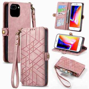 For iPhone 7 Plus / 8 Plus Geometric Zipper Wallet Side Buckle Leather Phone Case(Pink)