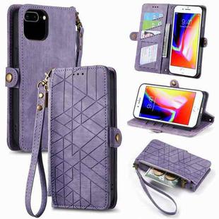 For iPhone 7 Plus / 8 Plus Geometric Zipper Wallet Side Buckle Leather Phone Case(Purple)