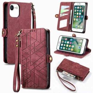 For iPhone 6 / 6s Geometric Zipper Wallet Side Buckle Leather Phone Case(Red)