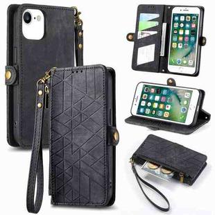 For iPhone 6 / 6s Geometric Zipper Wallet Side Buckle Leather Phone Case(Black)