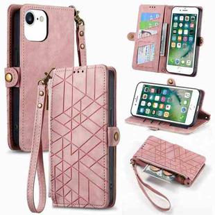 For iPhone 6 / 6s Geometric Zipper Wallet Side Buckle Leather Phone Case(Pink)