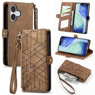For iPhone 17 Geometric Zipper Wallet Side Buckle Leather Phone Case(Brown)