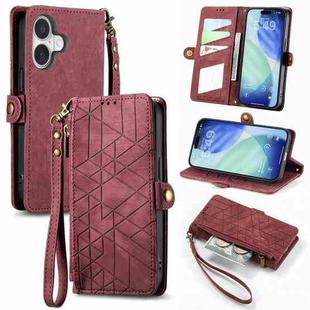 For iPhone 17 Geometric Zipper Wallet Side Buckle Leather Phone Case(Red)