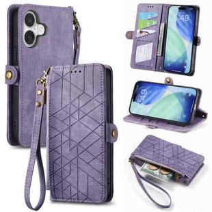 For iPhone 17 Geometric Zipper Wallet Side Buckle Leather Phone Case(Purple)