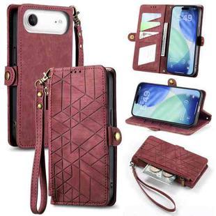 For iPhone Air Geometric Zipper Wallet Side Buckle Leather Phone Case(Red)